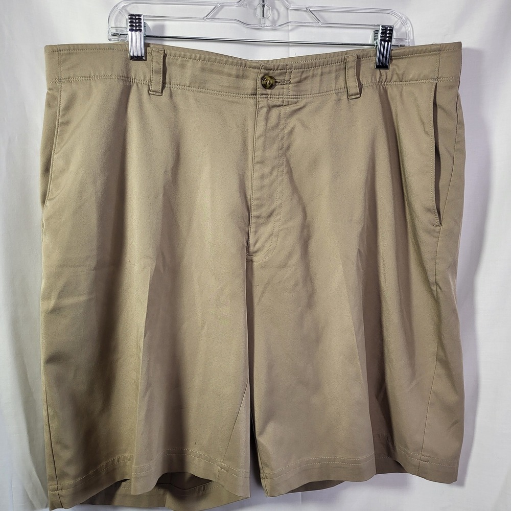 PGA Tour Mens Golf Shorts‎ Khaki Tan Flat Front Performance Size 40 Regular Fit
